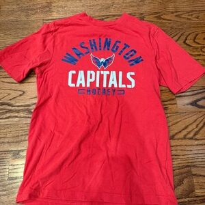Fanatics Washington Capitals Red Short Sleeve Tee with Blue & White Logo